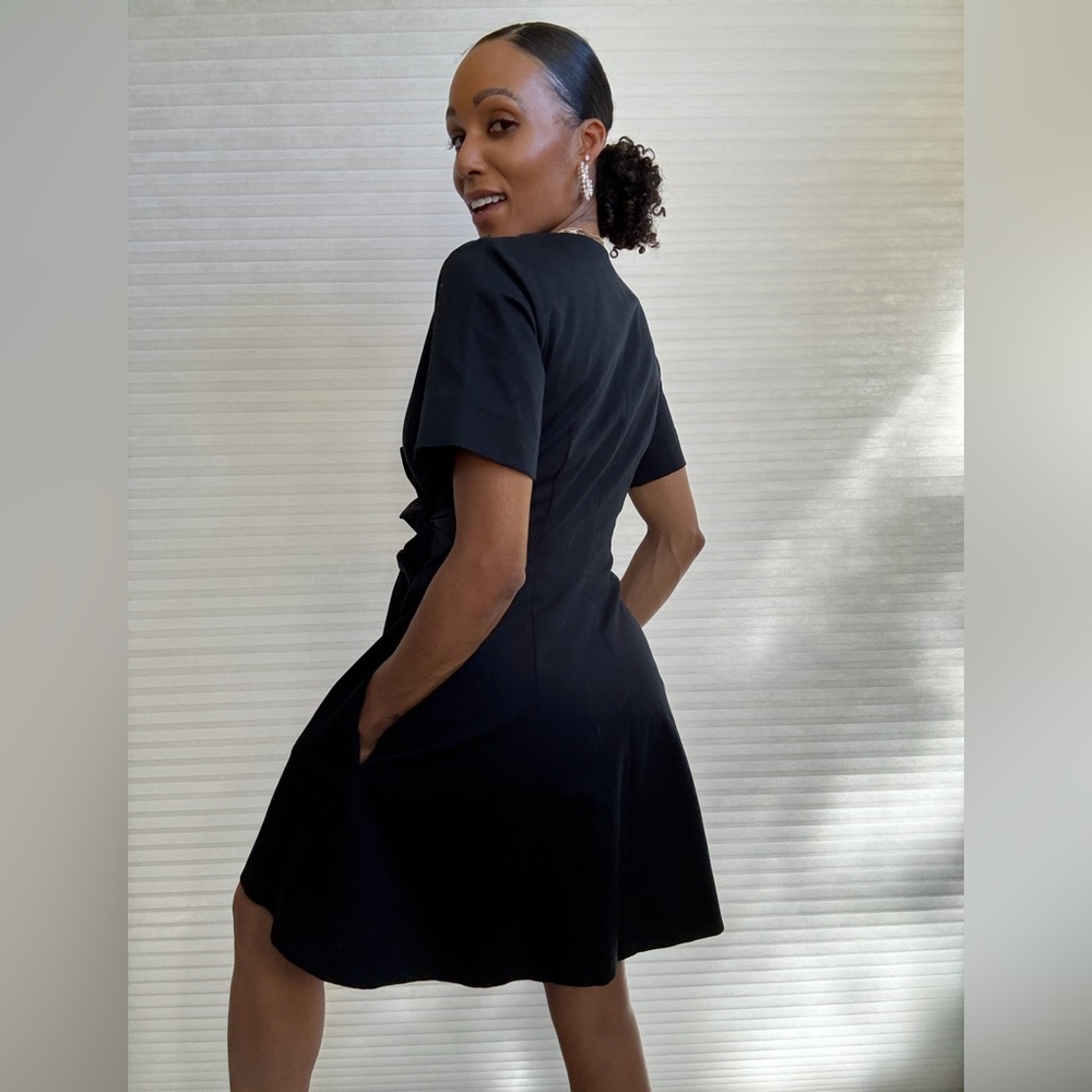 COS Navy Blue Textured Wrap Dress | Short Sleeve Minimalist A-Line - Picture 12 of 16